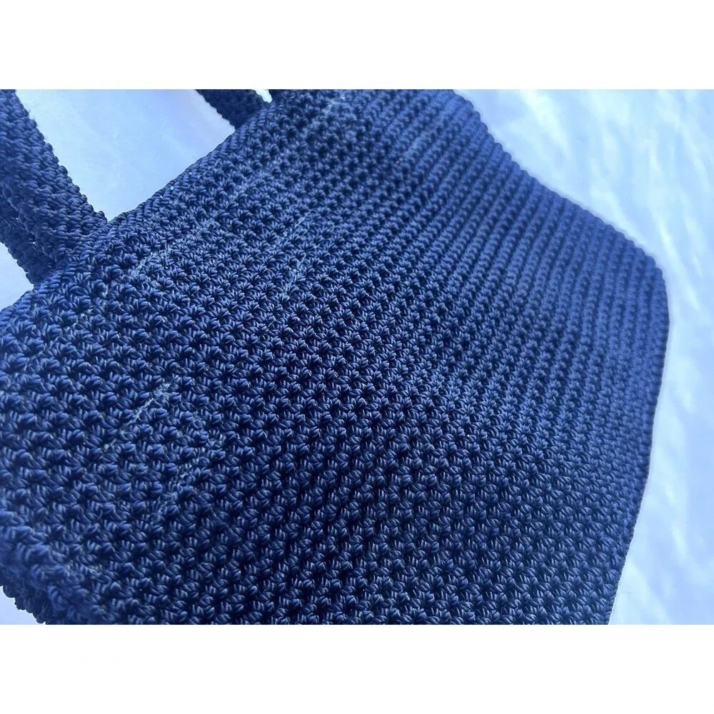 The Sak Navy Blue Crochet Zip Top Shoulder Bag Purse Casual Granny Grandma Core